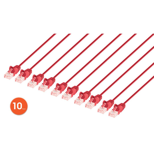 Cat6 U/UTP Slim Network Patch Cable, 1.5 ft., Red, 10-Pack Image 1